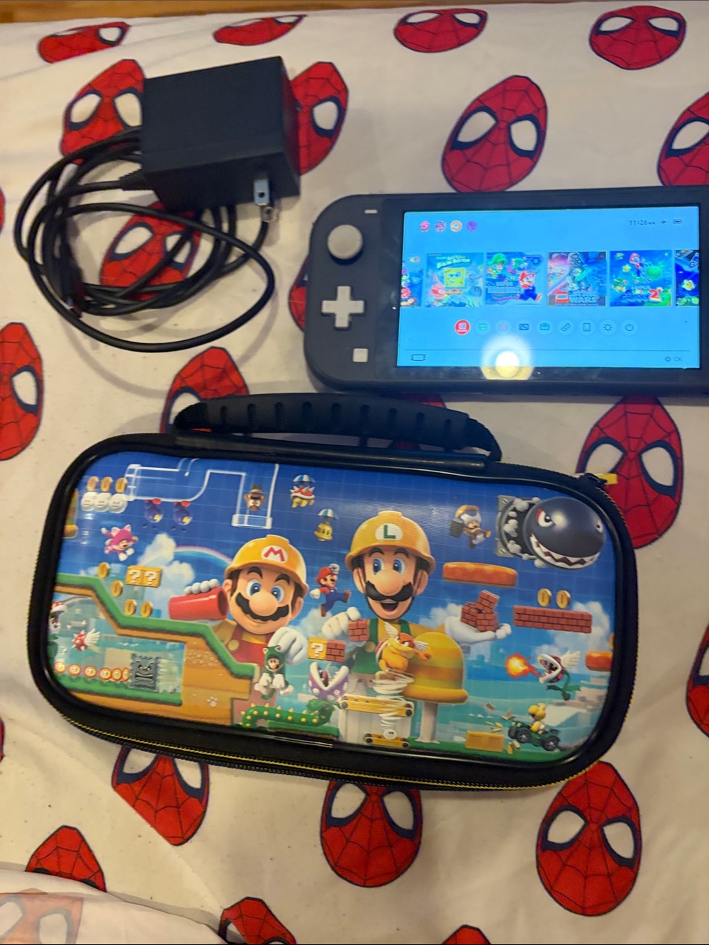 Nintendo Switch Lite Gray with Super Mario Maker Carry Case
